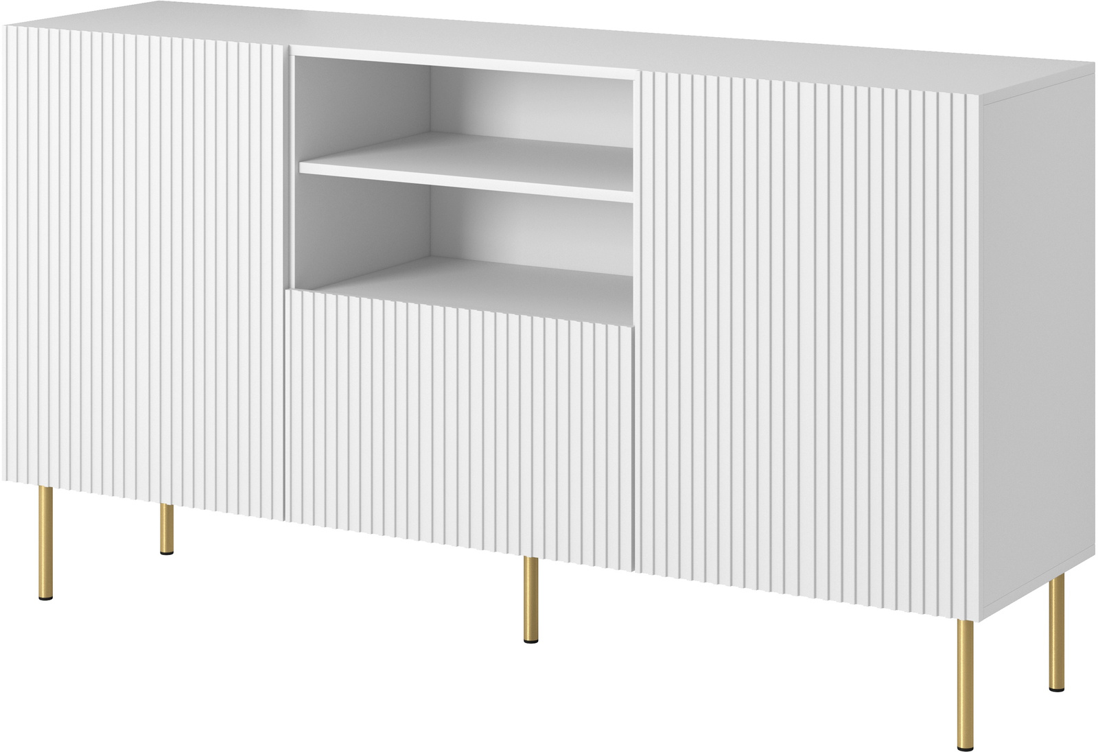 Komoda 150 cm do salonu z szufladą złote nóżki PELIO biały