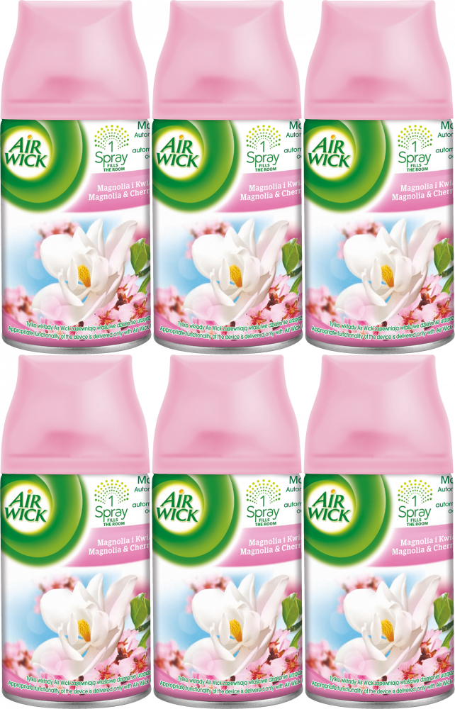 6x Wkład do odświeżacza powietrza Air Wick Freshmatic spray 250 ml Magnolia i Kwiat Wiśni