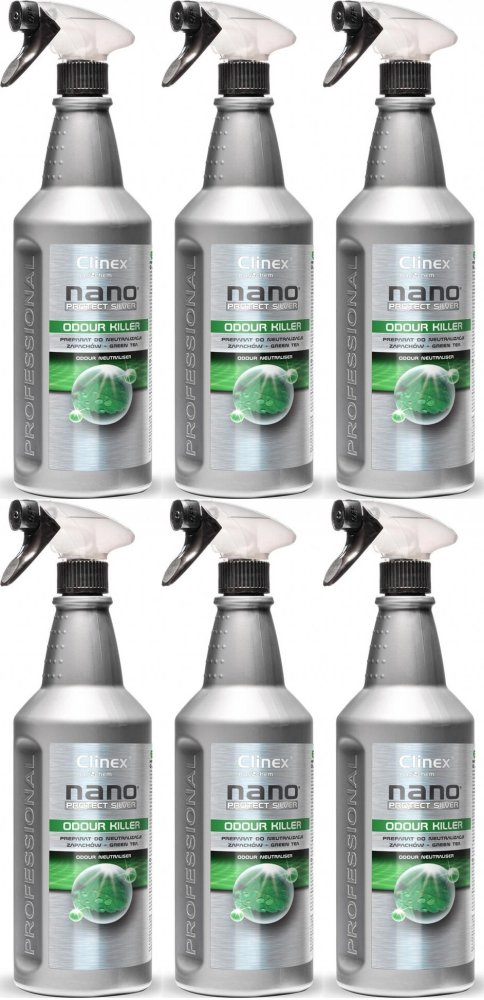 6x Preparat do neutralizacji zapachów Clinex Nano Protect Silver Odour Killer, spray, green tea, 1l