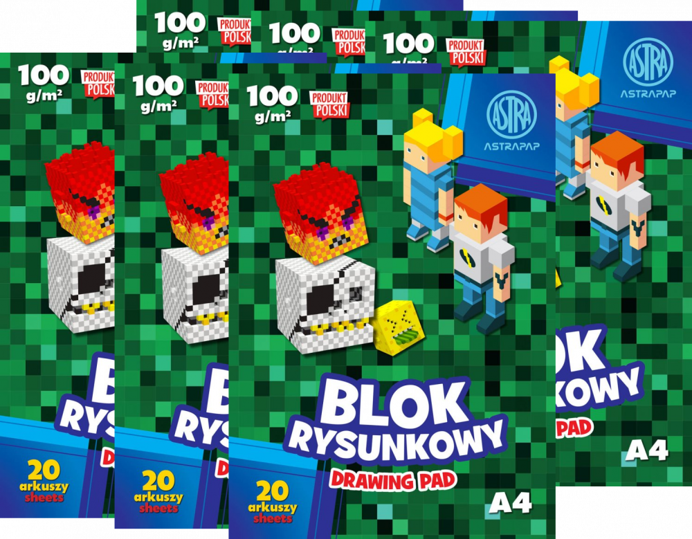 6x Blok rysunkowy Astrapap Pixel, A4, 100g, 20 kartek, biały
