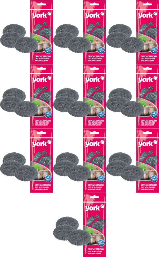 10x Druciak stalowy York, 3 sztuki, srebrny