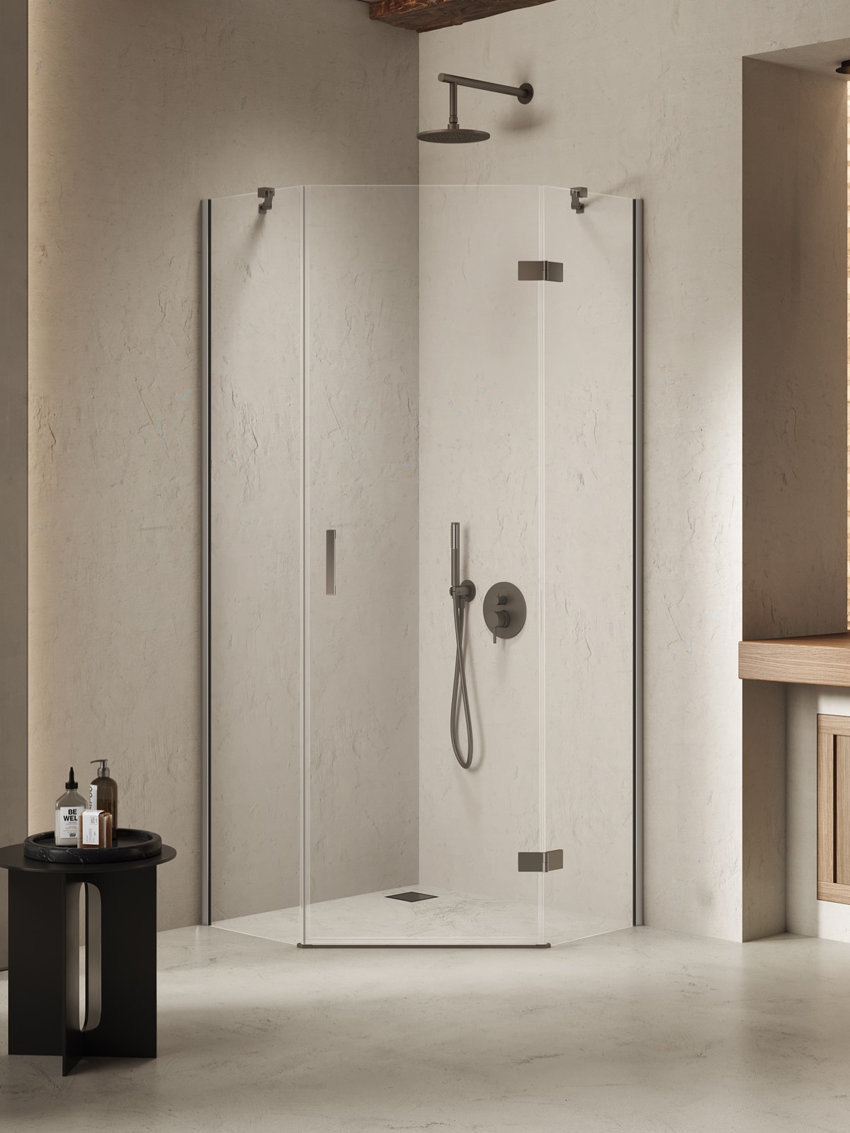 New Trendy Nesta Gunmetal Brushed kabina prysznicowa 90x90 cm pięciokątna gunmetal szczotkowany/szkło przezroczyste K-4787