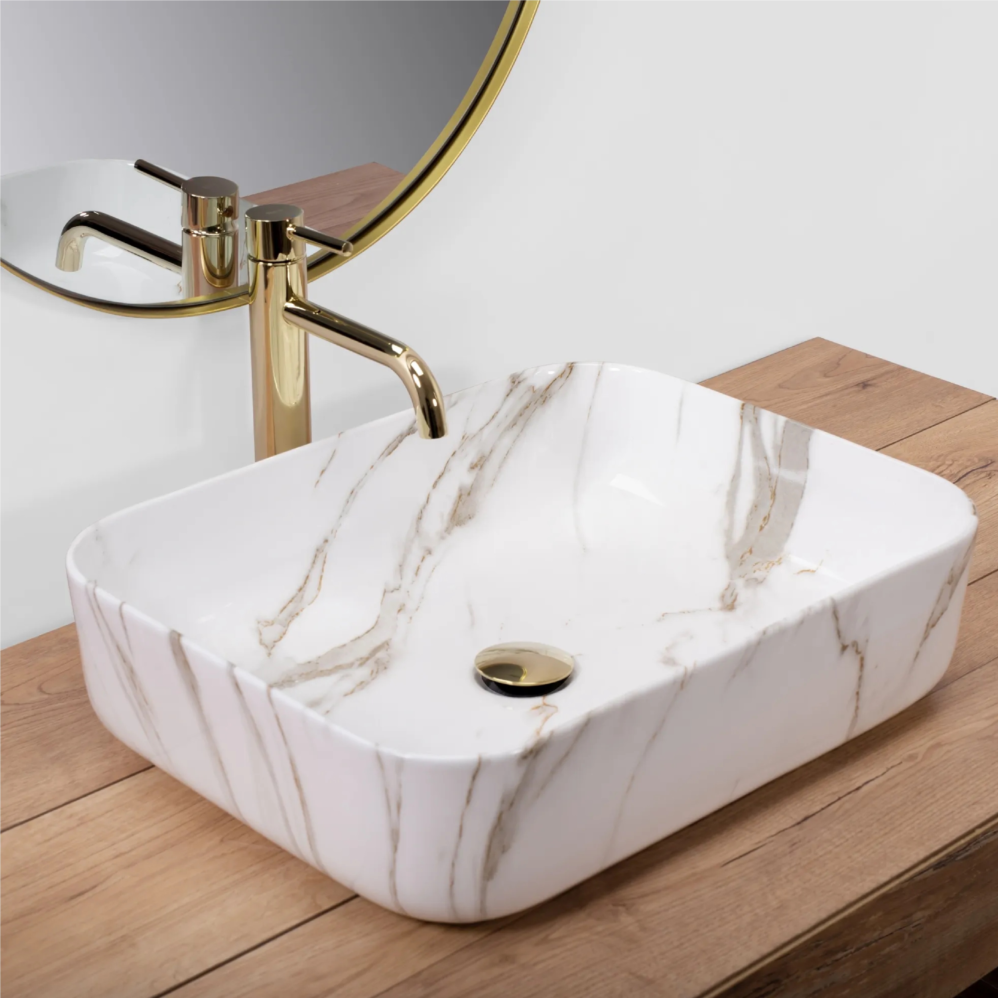 Rea Demi Aiax Shiny umywalka 51x39 cm nablatowa prostokątna biały kamień REA-U4100