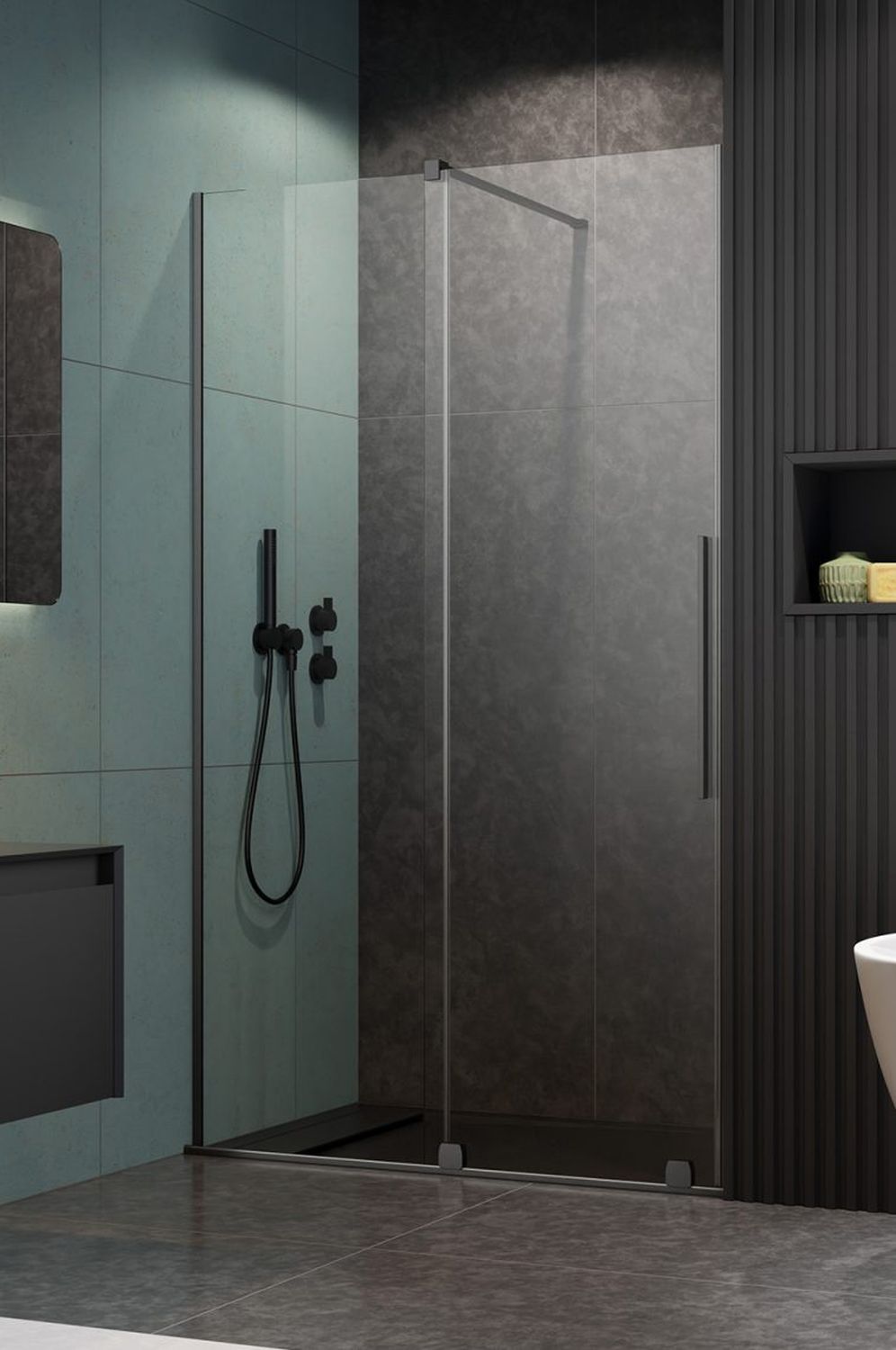Radaway Furo DWJ drzwi prysznicowe 100 cm lewe gunmetal szczotkowany/szkło przezroczyste 10107522-92-01L/10110480-01-01
