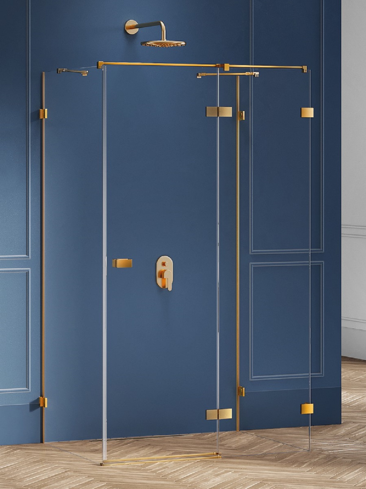 New Trendy Avexa Gold Brushed kabina prysznicowa 90x110 cm prostokątna prawa złoty szczotkowany/szkło przezroczyste EXK-3110