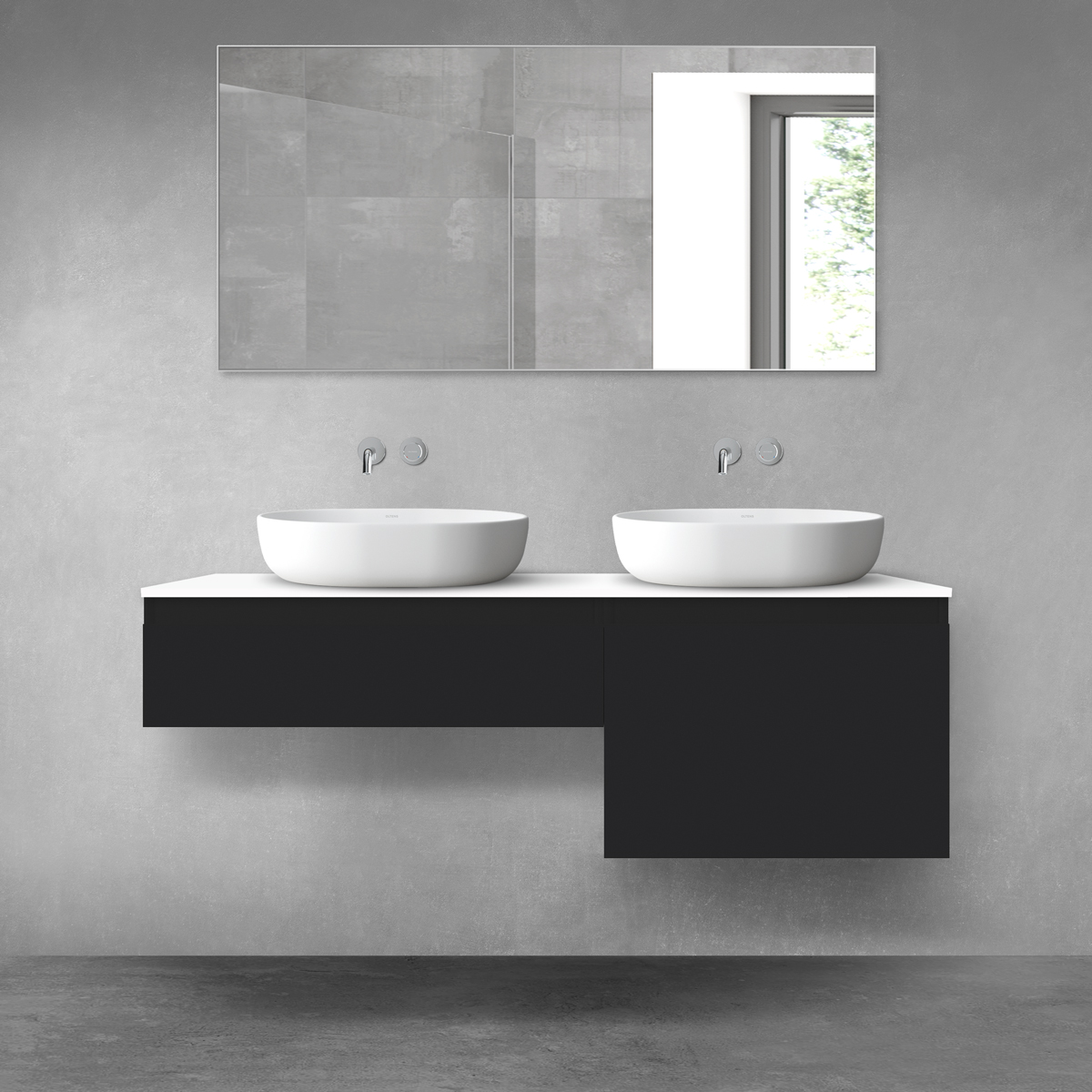 Oltens Vernal zestaw mebli łazienkowych 140 cm z blatem czarny mat/biały połysk 68310300 - Wysyłka w 24h