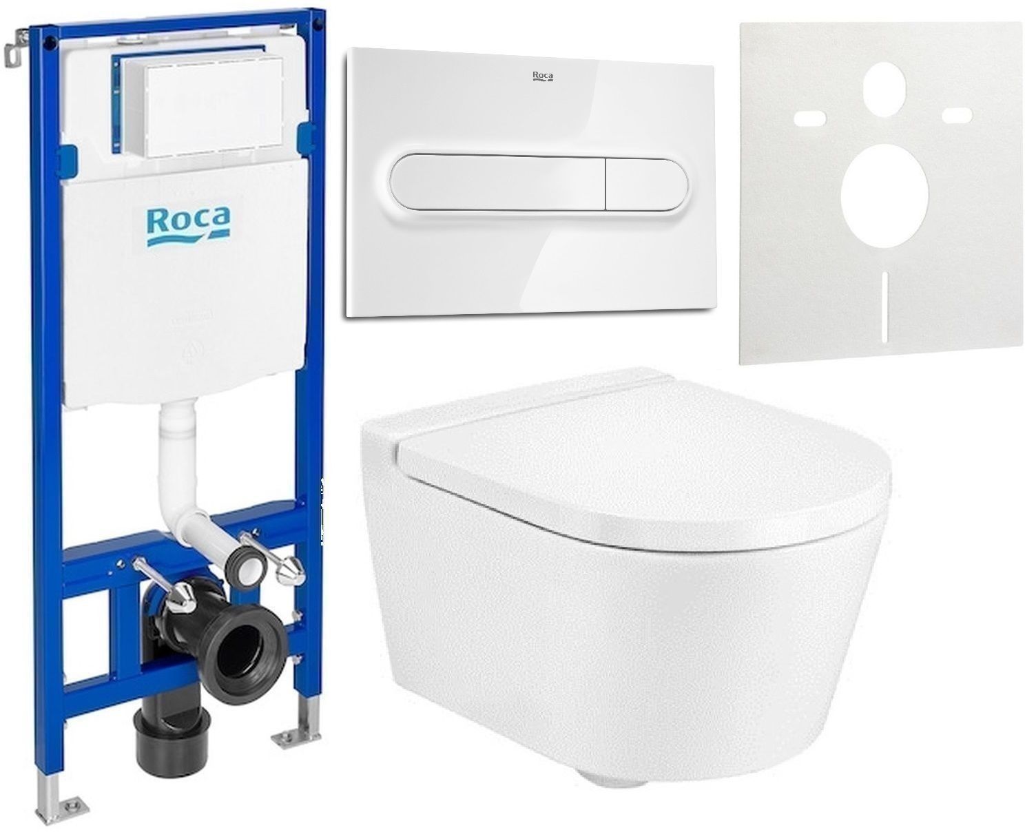 Zestaw Roca Inspira Round Compacto miska WC wisząca Rimless z deską sedesową wolnoopadającą i stelaż podtynkowy Duplo One z ... - Wysyłka w 24h