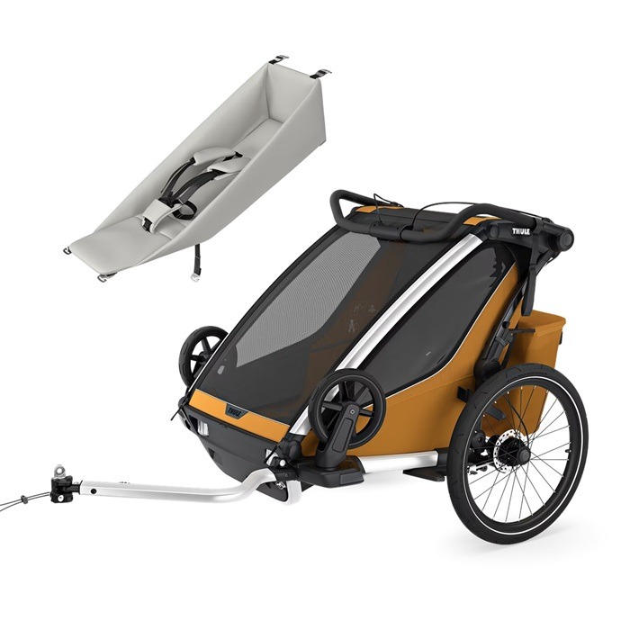 Thule Chariot Sport wersja 2 double - przyczepka dla jednego lub dwójki dzieci + leżaczek niemowlęcy-Natural Gold