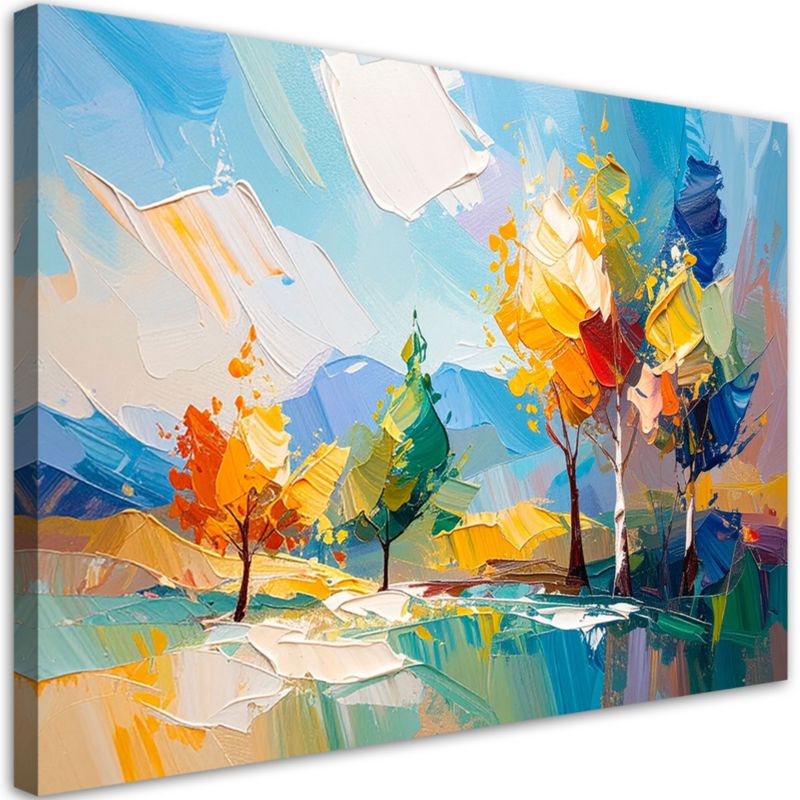 Obraz do salonu Feeby Kolorowy Pejzaż Drzewa Las imitacja farby olejnej 120x80cm 1szt