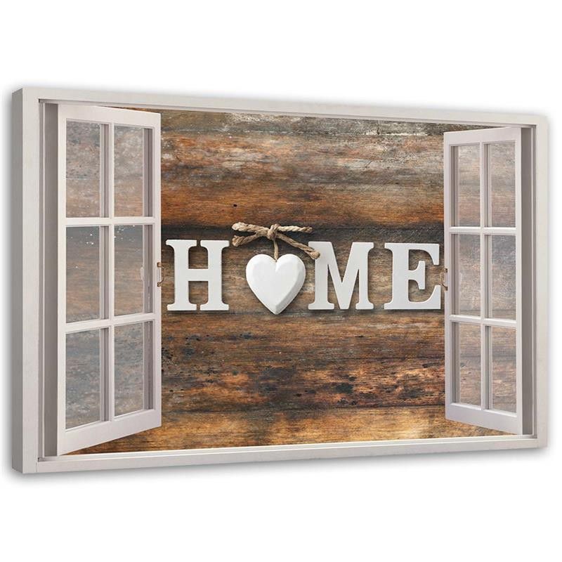 Obraz na płótnie Feeby Widok z okna Napis Home na drewnie 45x30cm 1szt