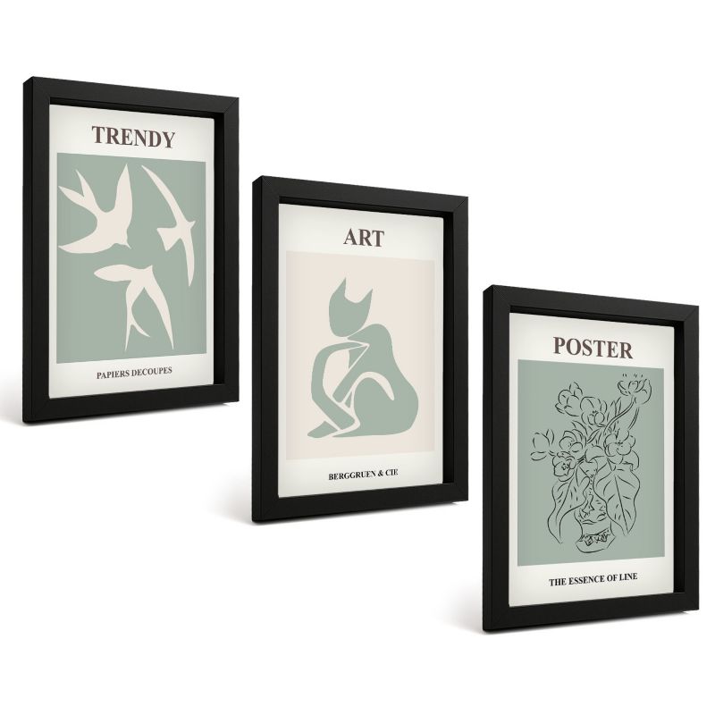 Zestaw Obrazów 3 Częściowy ArtPrintCave Czarne Ramki 20x30 cm Dekoracja do Sypialni Stylowe ilustracje Matisse 1 kpl.