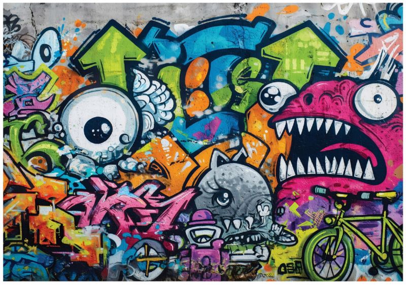 Fototapeta WALLARENA Dla Dzieci Na Flizelinie Dla Chłopca Młodzieży Graffiti Kolorowy 300x210 cm 16559VX6 1 szt.