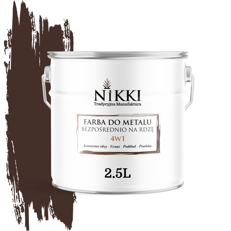 Farba do Metalu Antykorozyjna 4w1 NIKKI Czekoladowy brąz RAL8017 Mat 2.5L