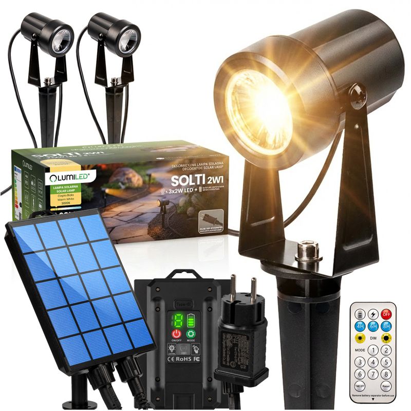 Lampa Solarna Lumiled Wbijana Ogrodowa Lampki 3x LED 3000K Reflektor 11m z Pilotem 1 szt.