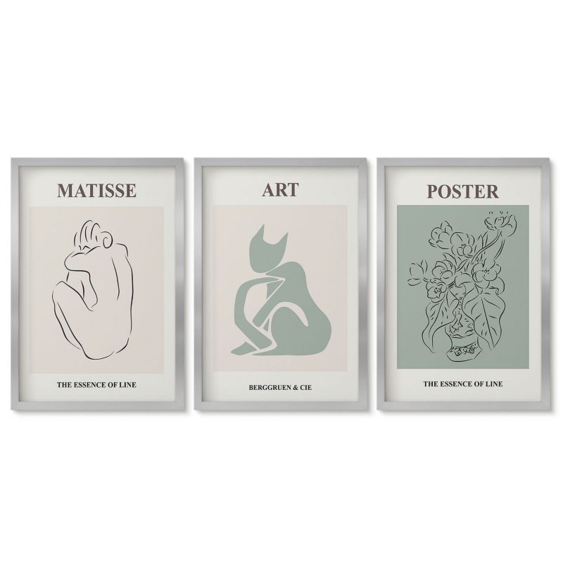 Zestaw 3 obrazów w srebrnych ramach Tulup 40x60 cm Postery beż zielony Matisse Galeria ścienna 1 kpl