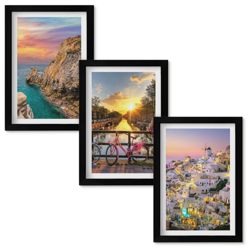 Obrazy Do Sypialni Wallfluent Widoki nadmorskie zachód słońca Czarna rama 20x30cm 3 szt.
