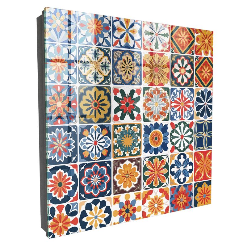 Skrzynka Na Klucze Szkło Hartowane Tulup 30x30 cm Kolorowe płytki - Czarna - Otwierana na prawo 1 szt.