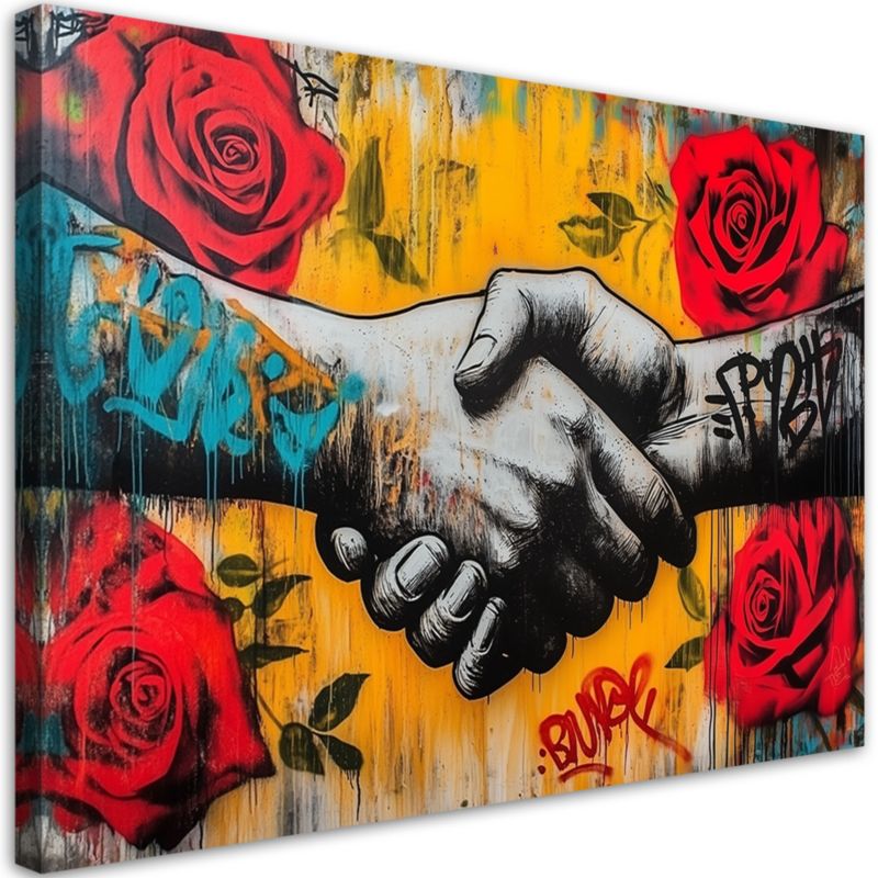 Obraz na płótnie Feeby Uścisk dłoni Street Art Banksy 120x80cm 1szt