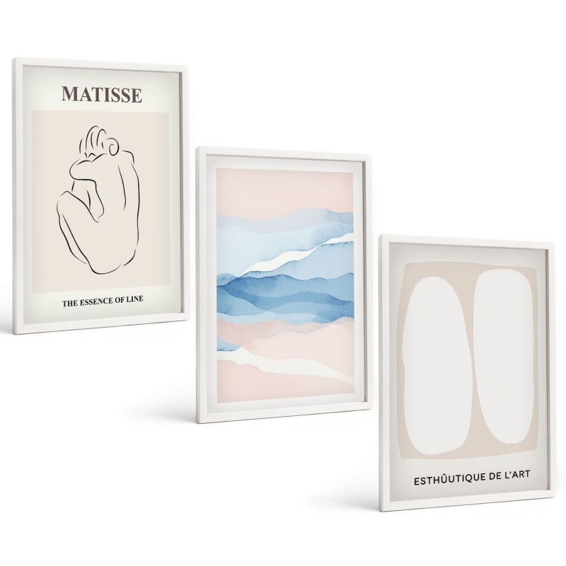 Zestaw Obrazów 3 Częściowy ArtPrintCave Białe Ramki 40x60 cm Dekoracja do Sypialni Abstrakcyjne formy Matisse 1 kpl.