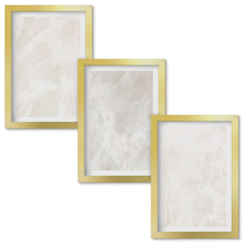 Obrazy do Salonu Wallfluent Struktura eleganckiego marmuru Złota rama 20x30cm 3 szt.