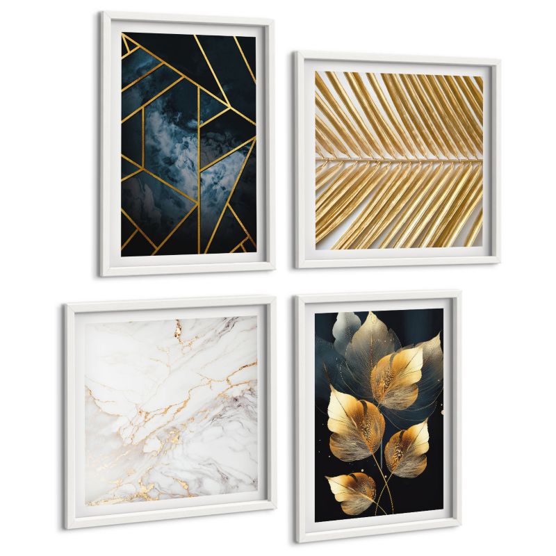 Czteroczęściowy Zestaw Obrazów ArtPrintCave (2x50x50+2x40x60cm) Biała rama Nowoczesne wzory roślinne 1 kpl.