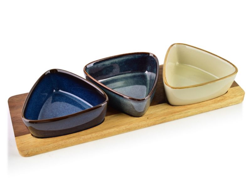 Deska z 3 miseczkami Porcelana/Akacja Allesken MODERN KITCHEN 28x9,5 cm multikolor 1szt.