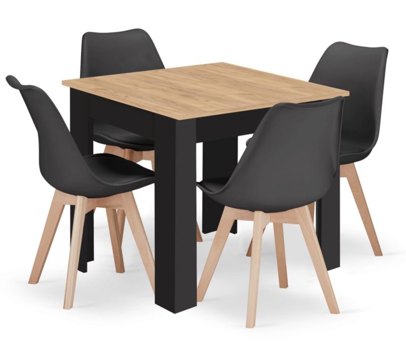 Stół Songmics 80x80cm dąb Artisan nogi czarne + 4 krzesła czarne nogi naturalne 1 kpl.