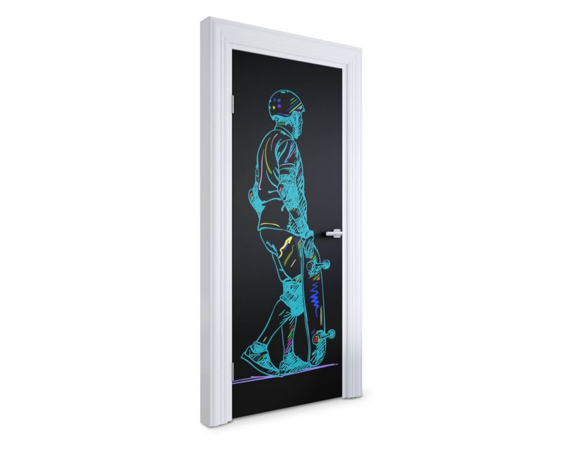 Samoprzylepna naklejka na drzwi Wallfluent 75x205 cm Skater w neonach 1 szt.