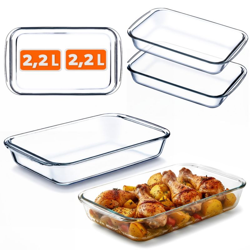 Naczynie Żaroodporne KADAX 2.2L Prostokątne Szklane małe Do Zapiekania Szklane 2 szt.