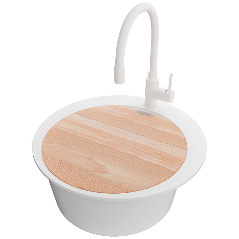 Zlewozmywak Granitowy Piza Top PRIMAGRAN Nablatowy 50x50cm do Szafki od 45cm, Biały + Bateria + Syfon + Deska, S049, 1 szt.