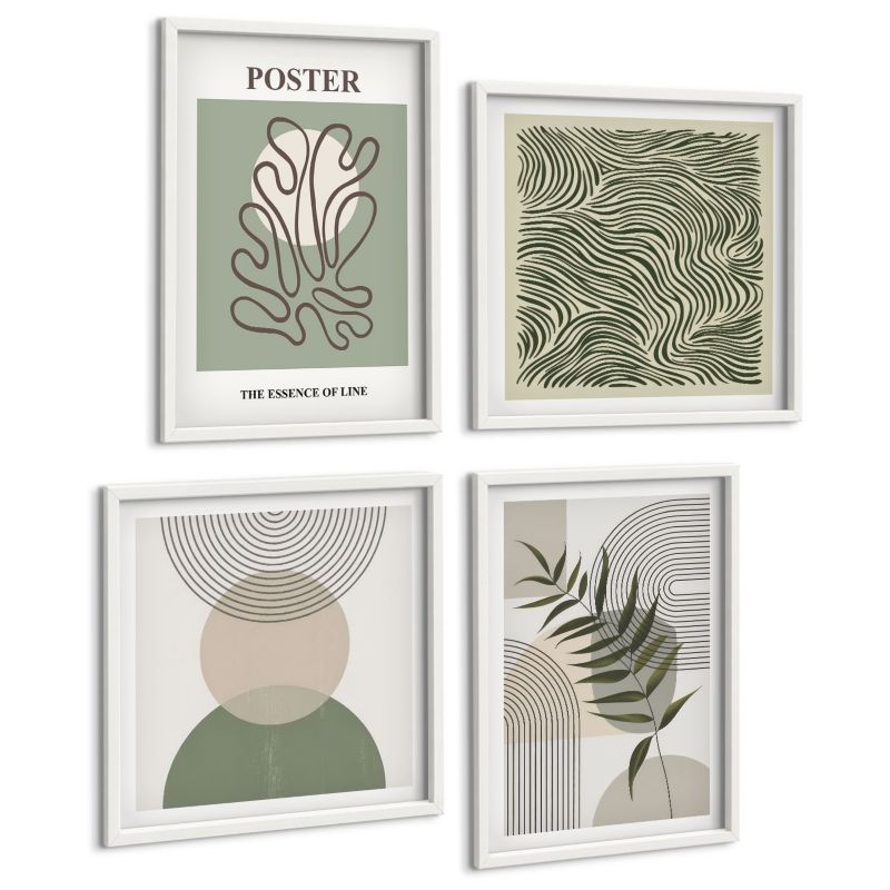 Czteroczęściowy Zestaw Obrazów ArtPrintCave (2x50x50+2x40x60cm) Biała rama Geometryczne botaniczne wzory 1 kpl.