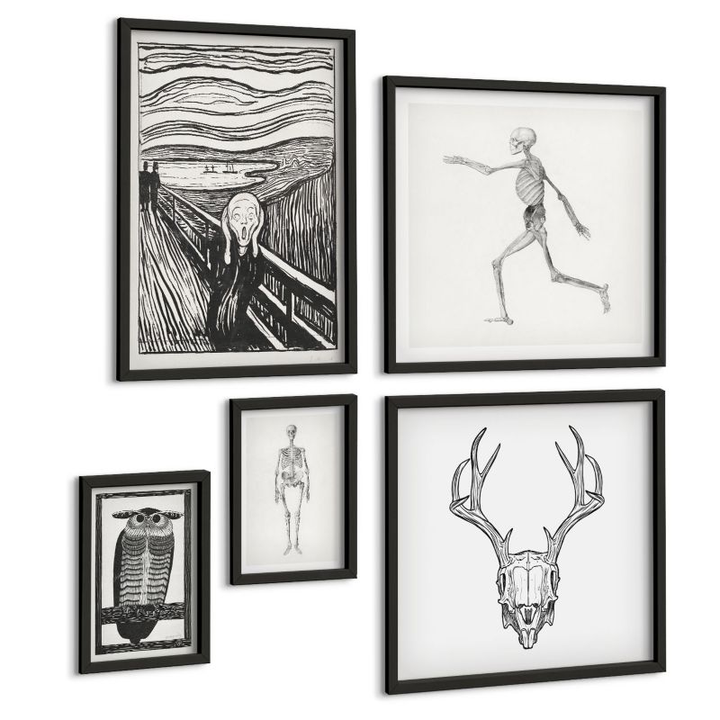 Zestaw 5 Obrazów ArtPrintCave (2x50x50+2x20x30+40x60cm) Czarna rama Kuchenne roślinne akcesoria 1 kpl.