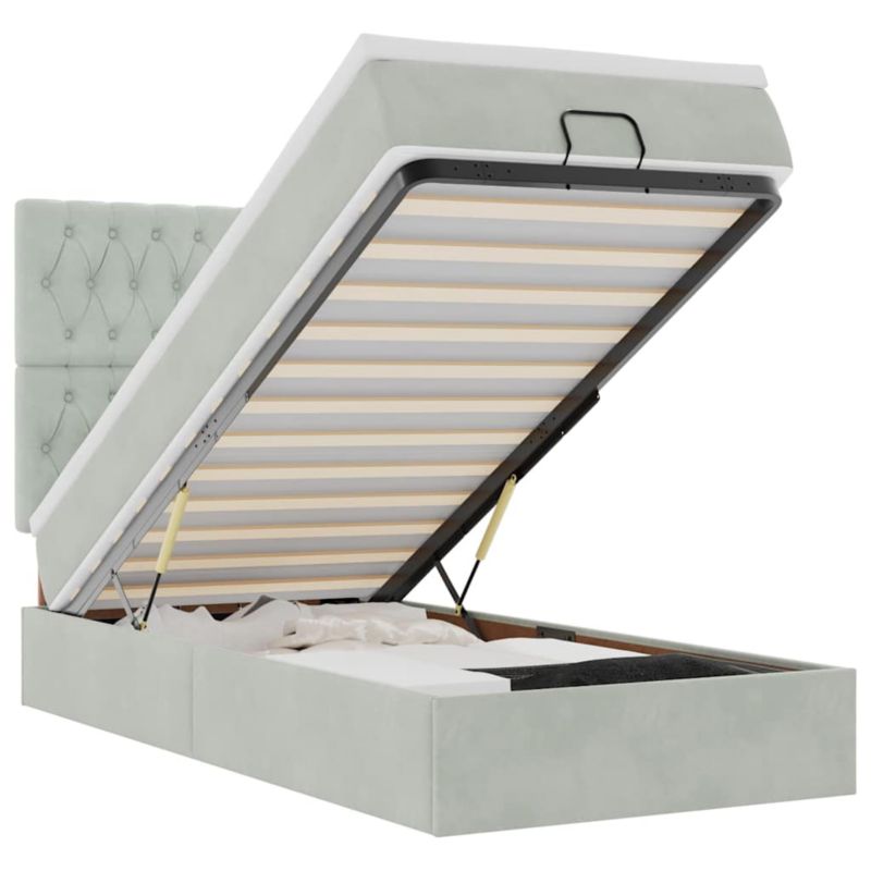 Łóżko otomana WaszeMeble z materacem 90x200 cm Jasnoszary aksamit z LED ze schowkiem WM-3314366 1 szt.