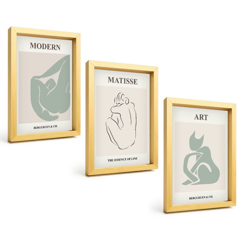 Trzyczęściowy Zestaw Obrazów ArtPrintCave 20x30 cm Złota rama Abstrakcyjne figury pastelowe 1 kpl.