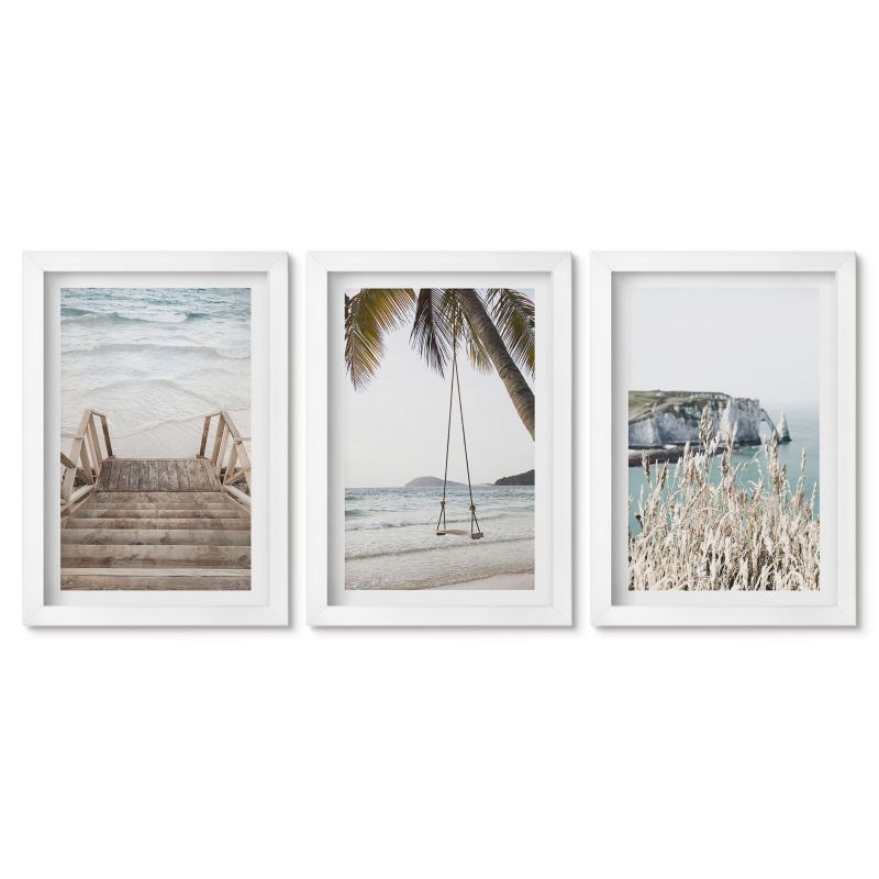 Komplet obrazów biała rama Tulup 20x30 cm Plaża drewniane schody huśtawka Stylowa galeria nad biurko 1 kpl