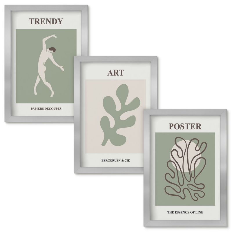 Tryptyk w Ramie Wallfluent Abstrakcyjne postacie rośliny Srebrna rama 20x30cm 3 szt.