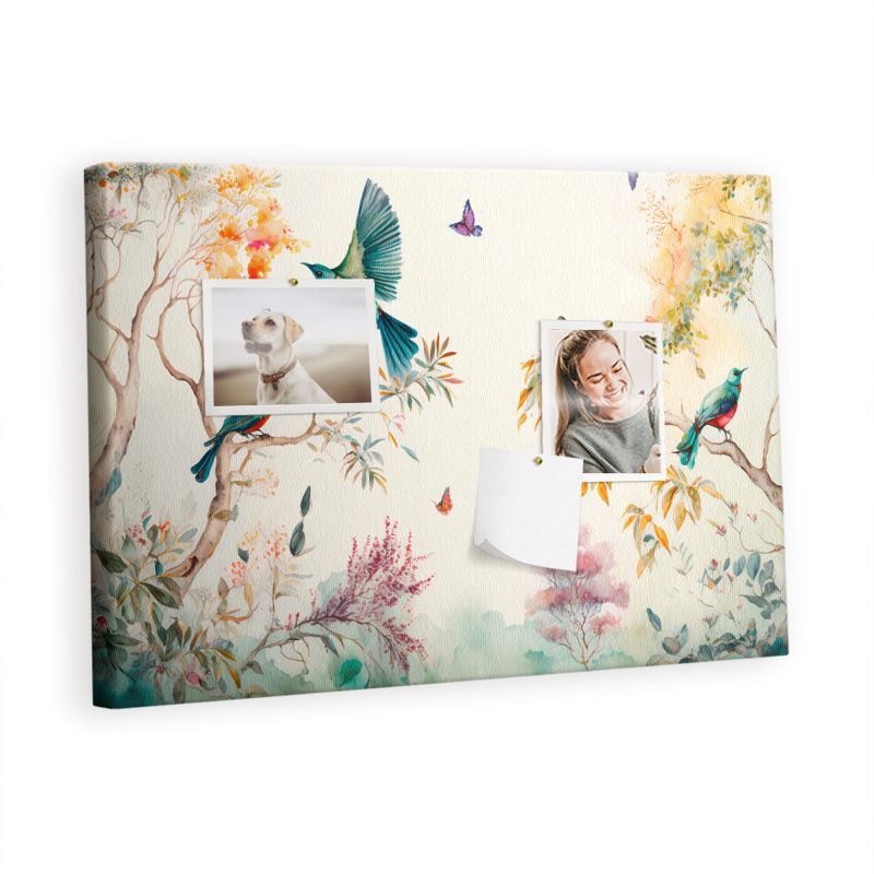 Tablica Korkowa Z Pinezkami Tulup 60x40 cm Kwiaty ptaki natura Organizer ścienny Pinezki drewniane 1 kpl