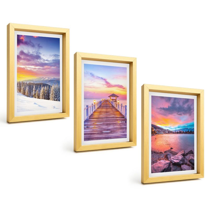 Trzyczęściowy Zestaw Obrazów ArtPrintCave 20x30 cm Złota rama Zimowy krajobraz górski jezioro 1 kpl.