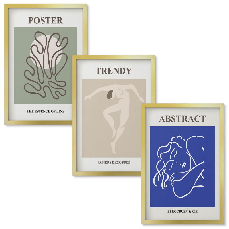 Tryptyk w Ramie Wallfluent Henri Matisse pastelowe grafiki Złota rama 40x60 cm 3 szt.
