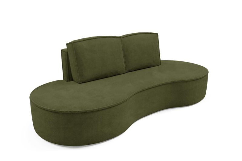 Sofa Bettso Flow zaokrąglone boki z poduszkami w tkaninie curio zielony 1szt.