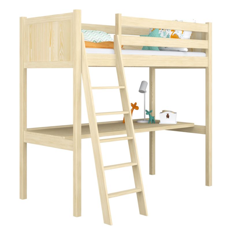 Drewniane łóżko N-WOOD na antresoli z biurkiem N04 sosna bezbarwna 90x190 1szt.