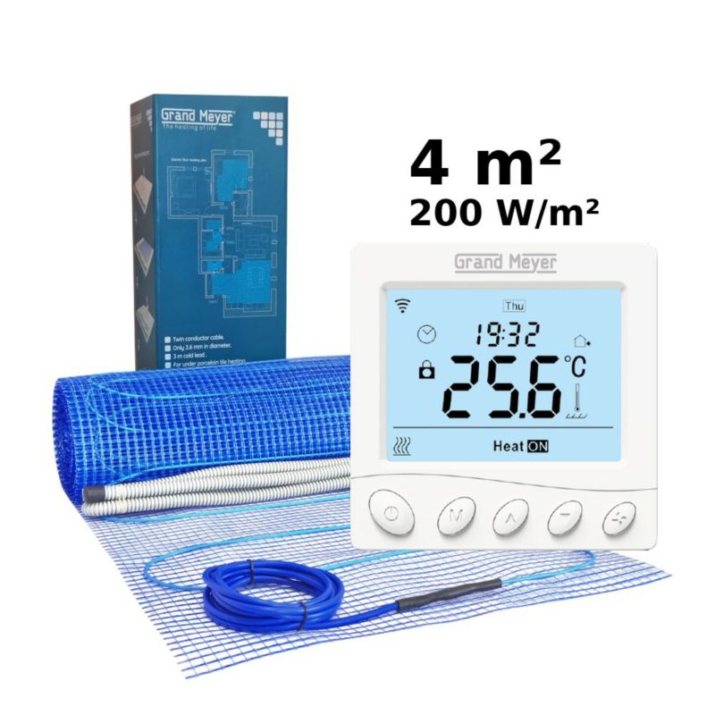 Zestaw do ogrzewania podłogowego 4 m², 200 W/m² + termostat W350 Wi-Fi programowalny, 1 szt.