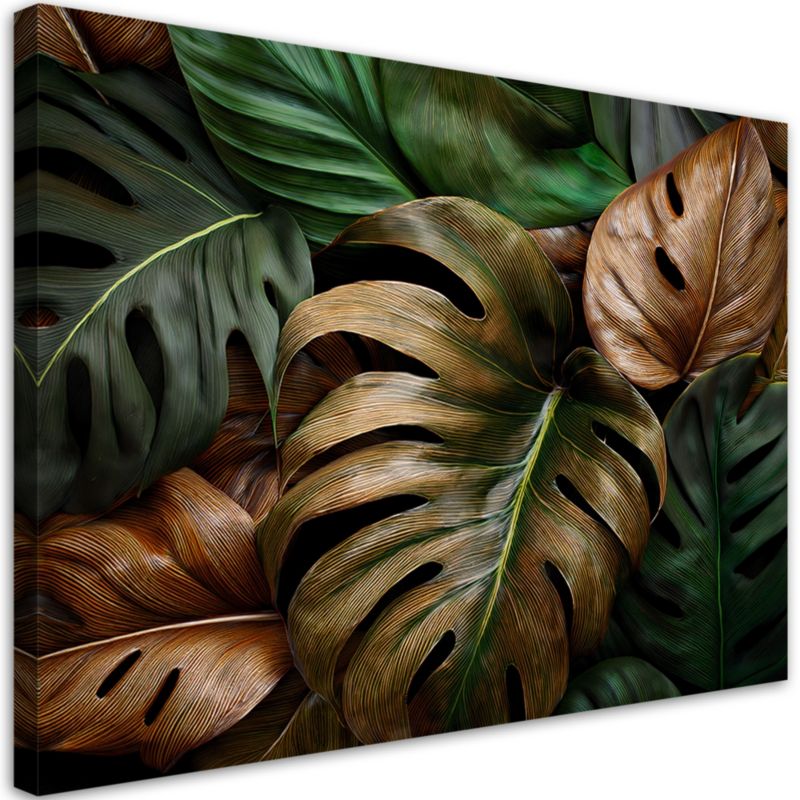 Obraz do salonu sypialni Feeby Liście Monstery Zielony Brązowy 90x60 cm 1szt
