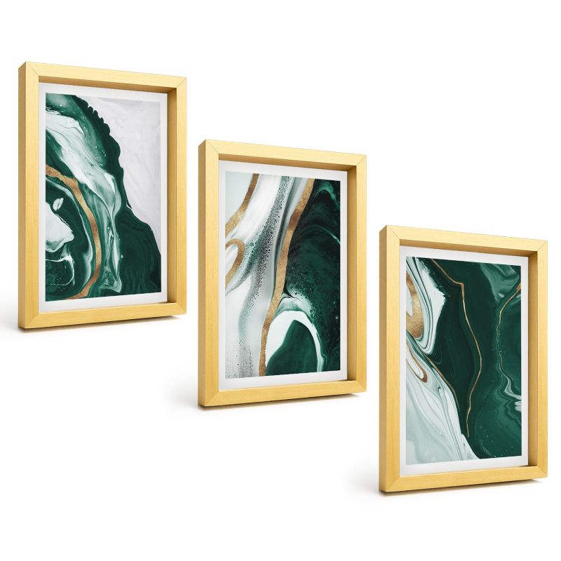 Galeria 3 Obrazów w Złotej Ramie ArtPrintCave 20x30 cm Komplet ścienny Abstrakcyjne wzory farb zieleni 1 kpl.