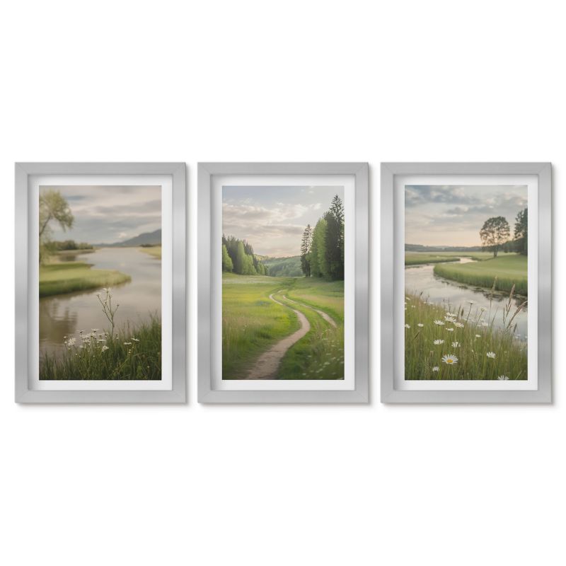 Komplet obrazów srebrna rama Tulup 20x30 cm Krajobrazy lata rzeka łąka kwiatów Galeria ścienna 1 kpl