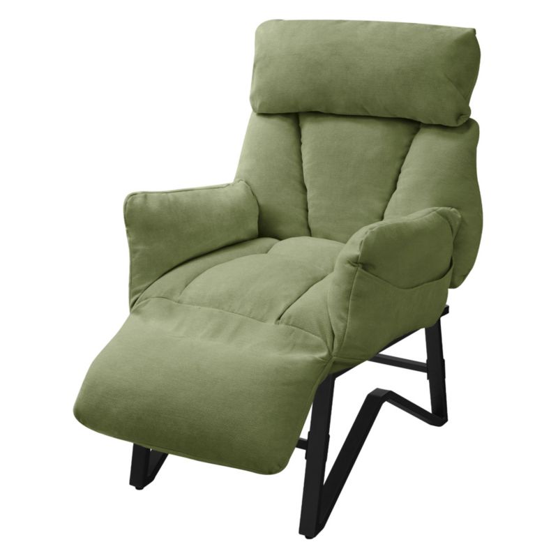 Fotel relaksacyjny ML Design lniany zielony regulowany podłokietniki kieszenie boczne tapicerowany uszak salon czytanie 1 szt