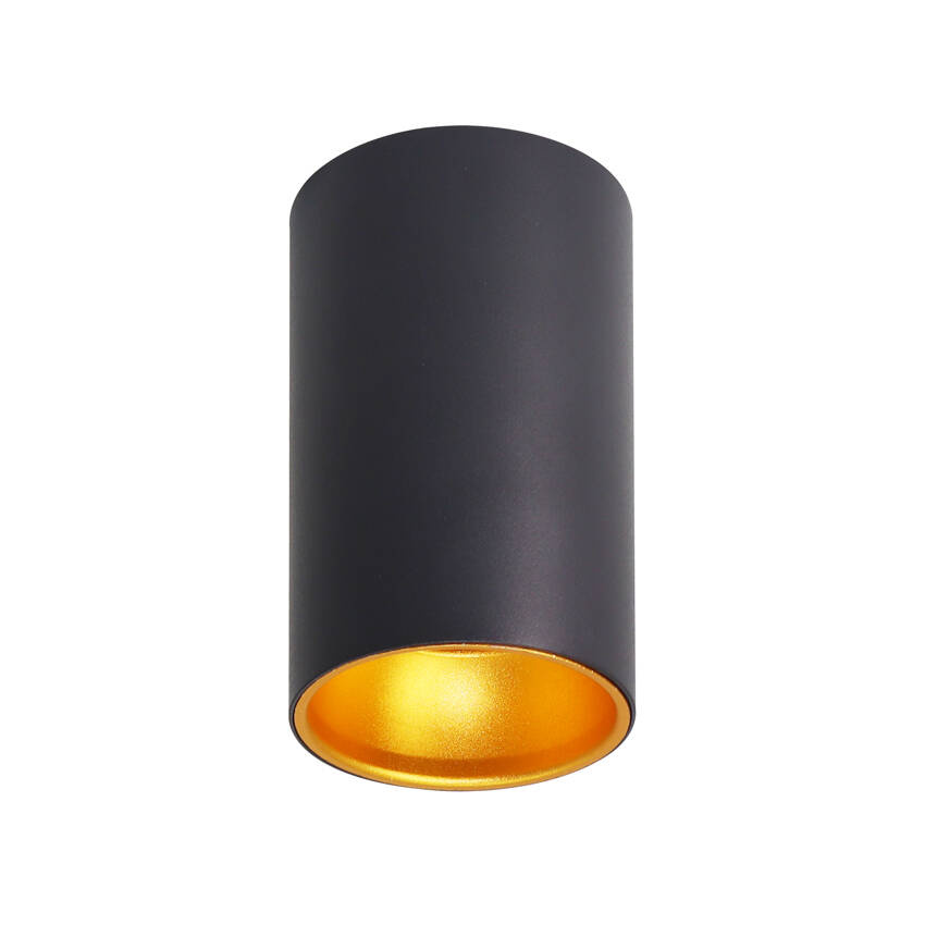 Czarna lampa sufitowa tuba 1 punkt światła złote wnętrze 7 cm