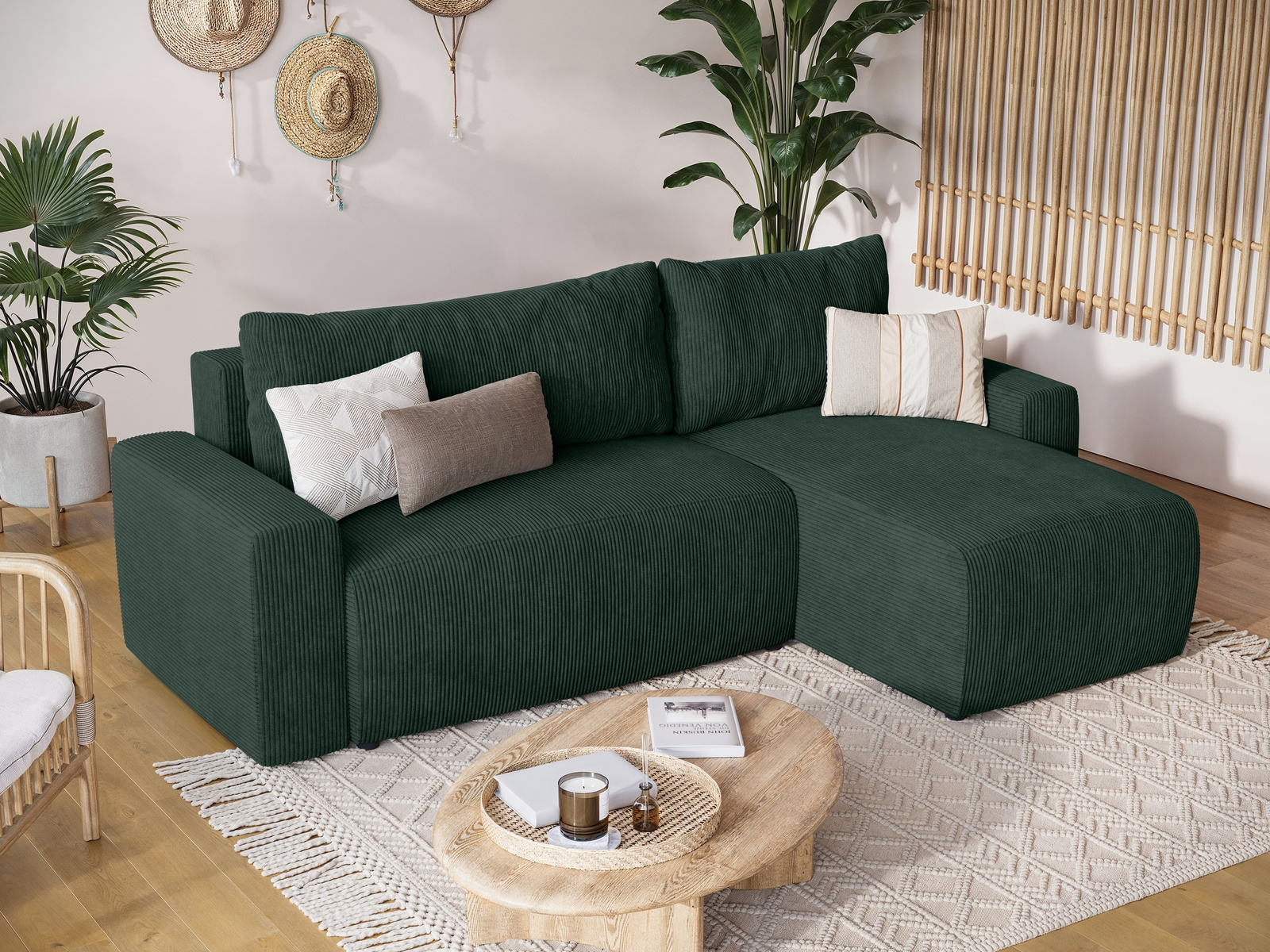 Sztruksowa rogówka z funkcją spania i pojemnikiem PLUSH L zieleń