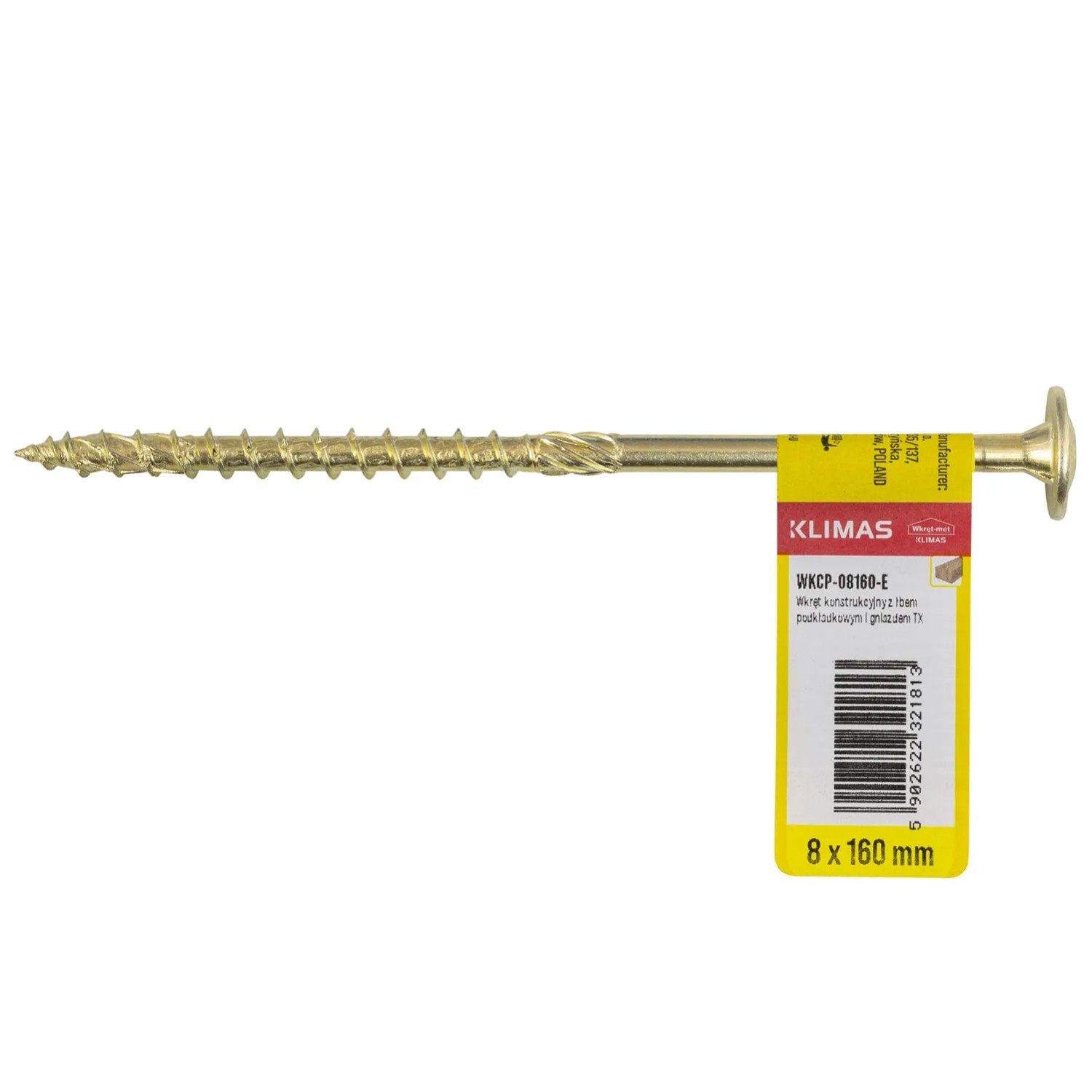 Klimas Wkręt konstrukcyjny z łbem podkładowym 8x160 mm