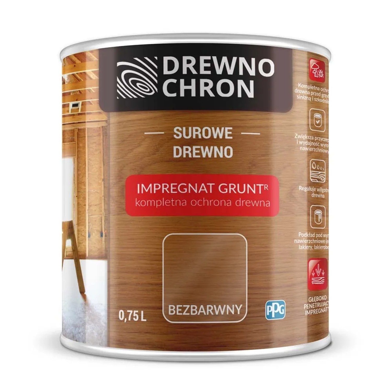 Drewnochron Grunt Impregnat do drewna bezbarwny - 0,75L